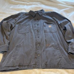 Carhartt Shirt Jacket Rugged Flex Canvas Fleece Lined Snap Front XXL Gravel Grey